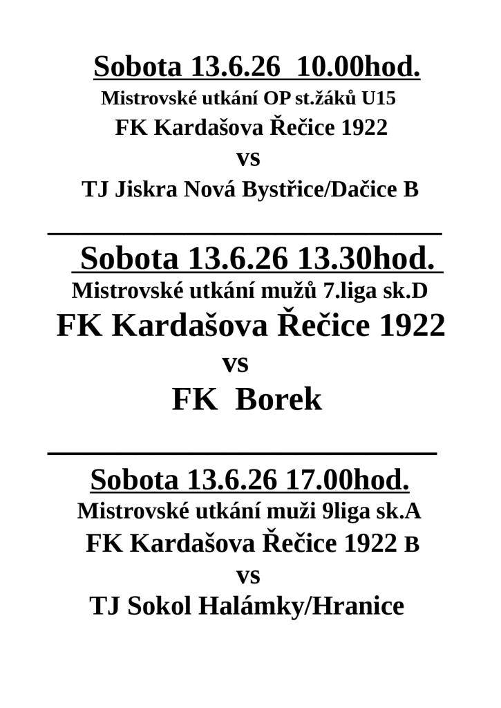 Fotbalové zápasy - 13. června 2026
