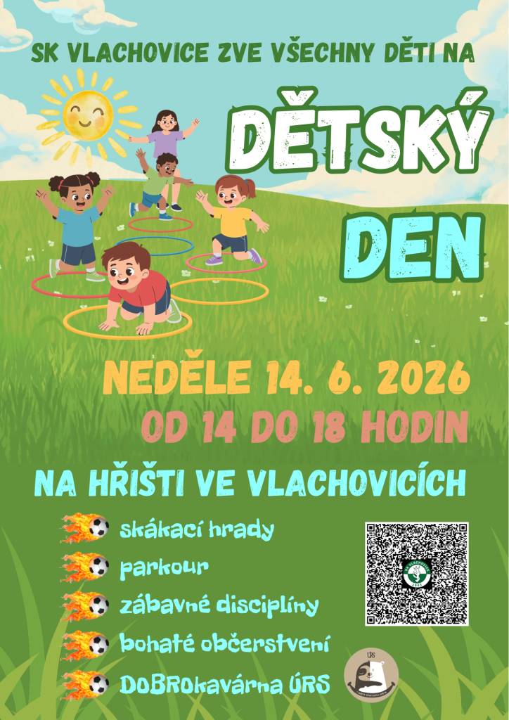 SK Vlachovice zve na dětský den, který se koná v neděli 14. června 2026 od 14:00 do 18:00. B