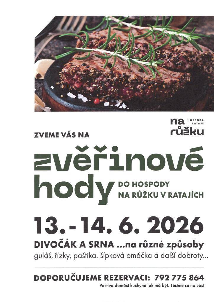 ZVĚŘINOVÉ HODY 13. - 14. 6. 2026- HOSPODA  NA RŮŽKU RATAJE