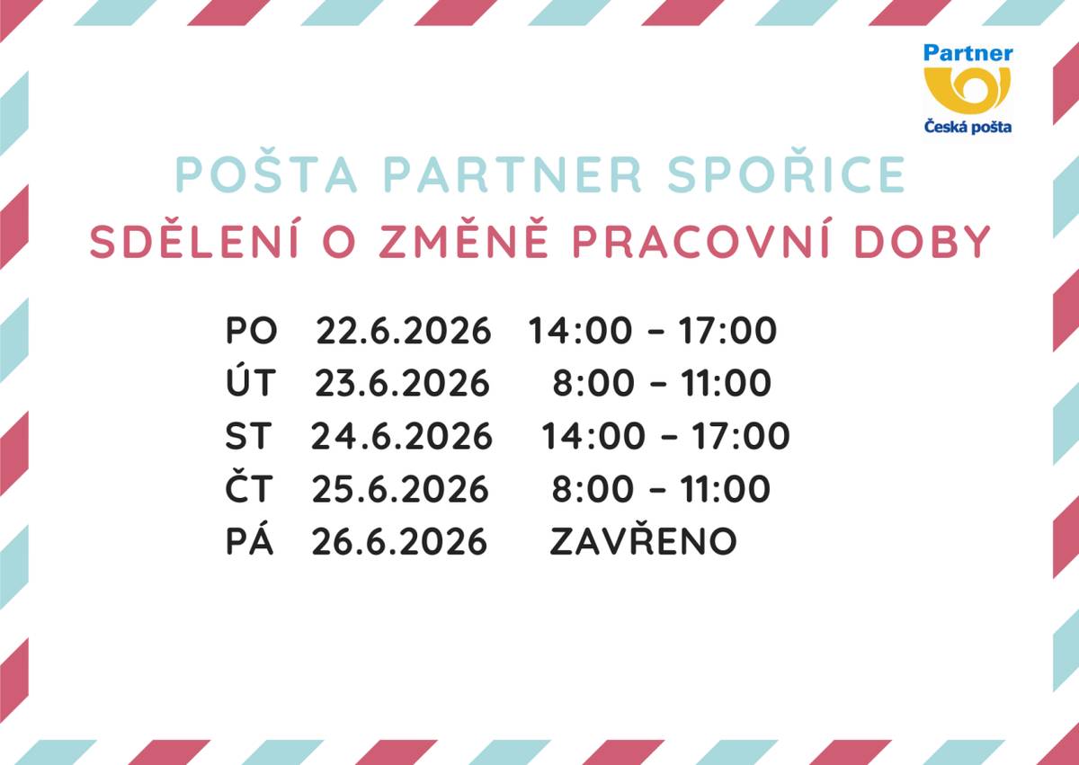 Sdělení o změně pracovní doby ve dnech od 22.6.do 26.6.2026