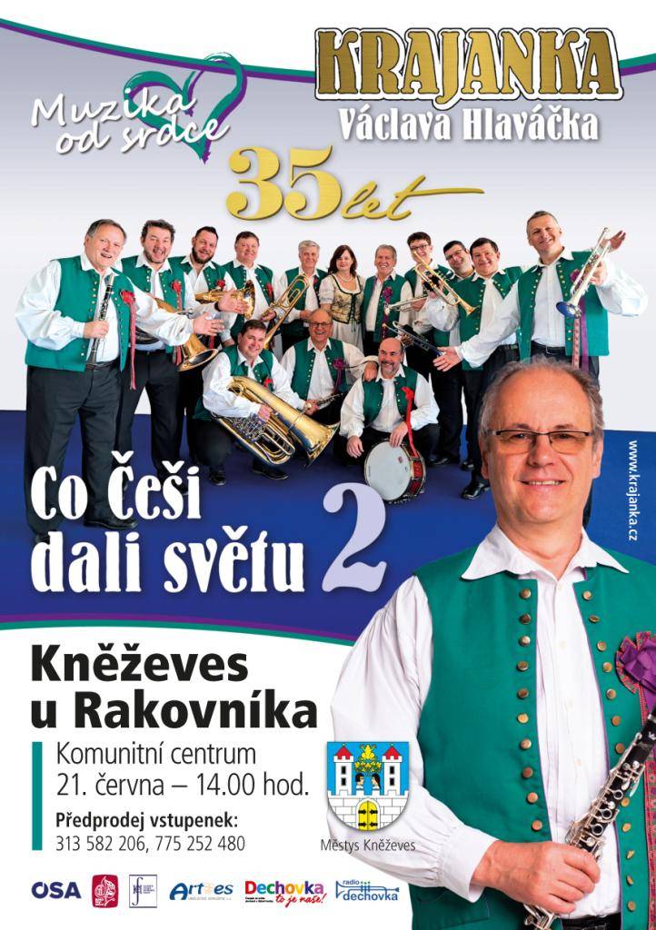 Zveme vás na dechovku, která se koná 21. června 2026 v Komunitním centru v Kněževsi od 14:00 hodin. Vstupenky můžete zakoupit v předprodeji, pro více informací kontaktujte Městys Kněževes.