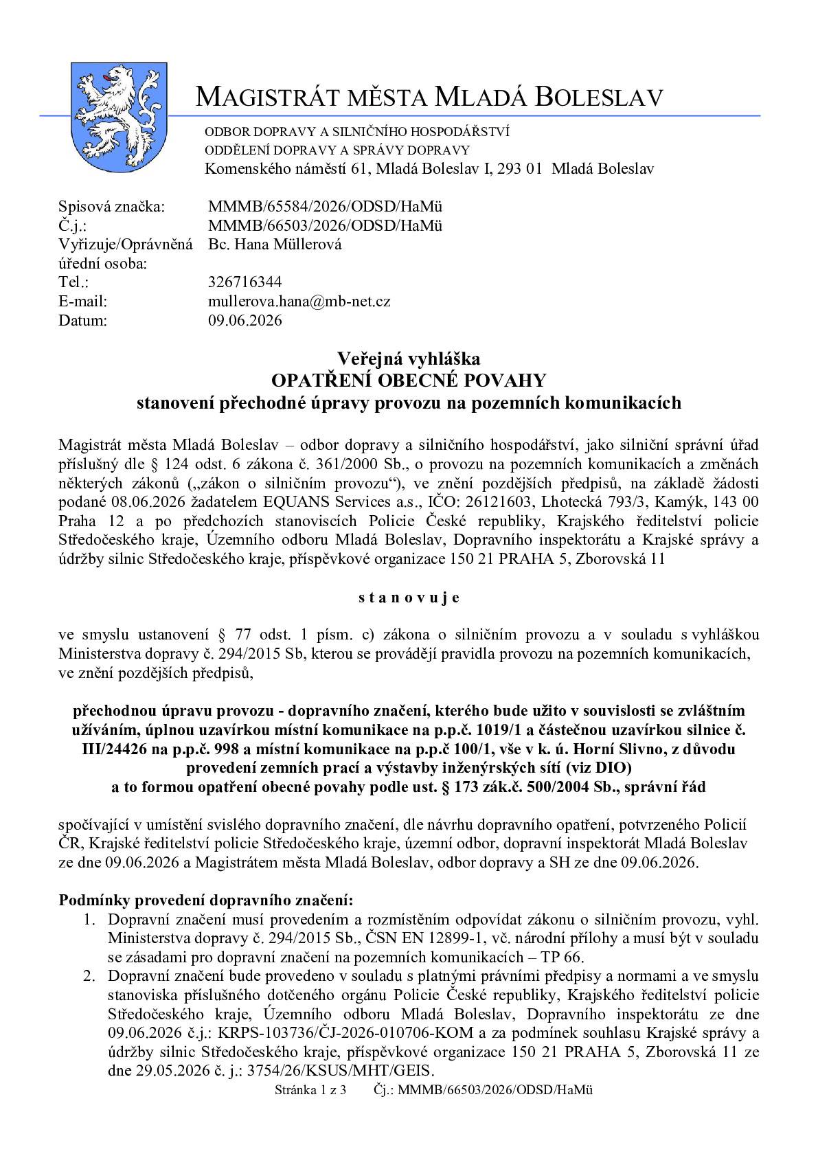 stanovení přechodné úpravy provozu na pozemních komunikacích