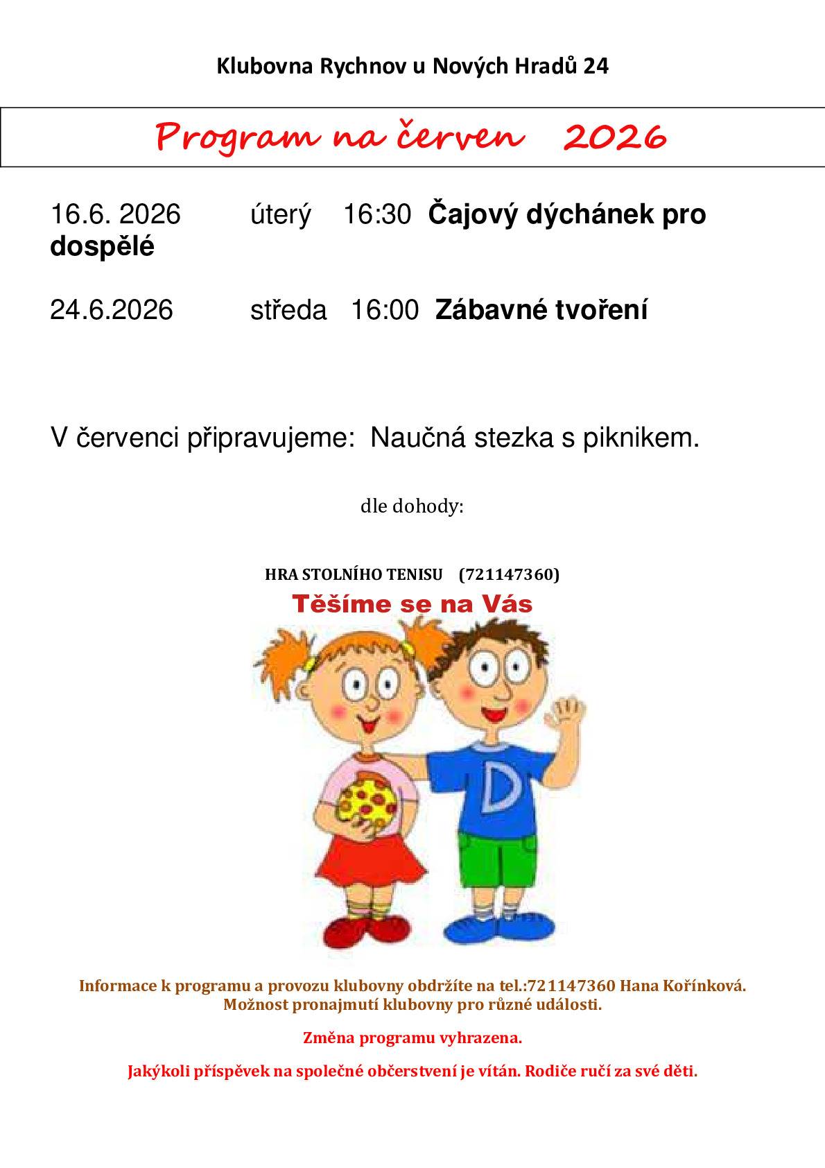 Klubovna Rychnov u N. Hradů - program_červen_2026