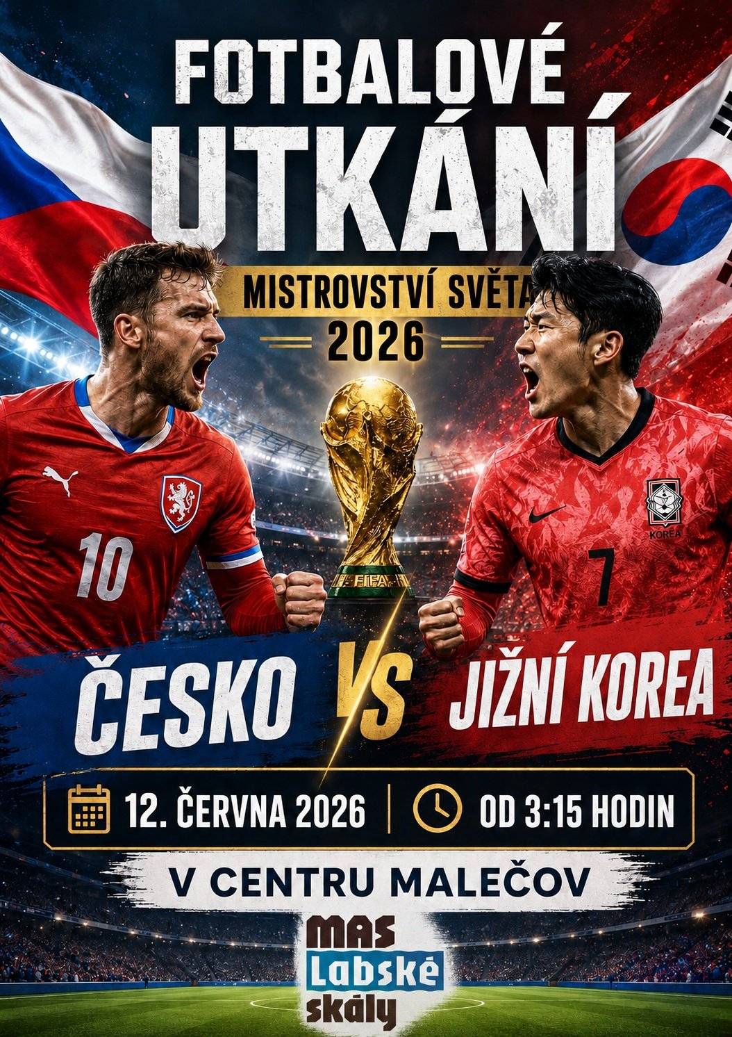 Zveme Vás brzo ráno v pátek 12.6.2026 od 3:15 hod. na první zápas po dvaceti letech České reprezentace na MS kopané s Jižní Koreou.