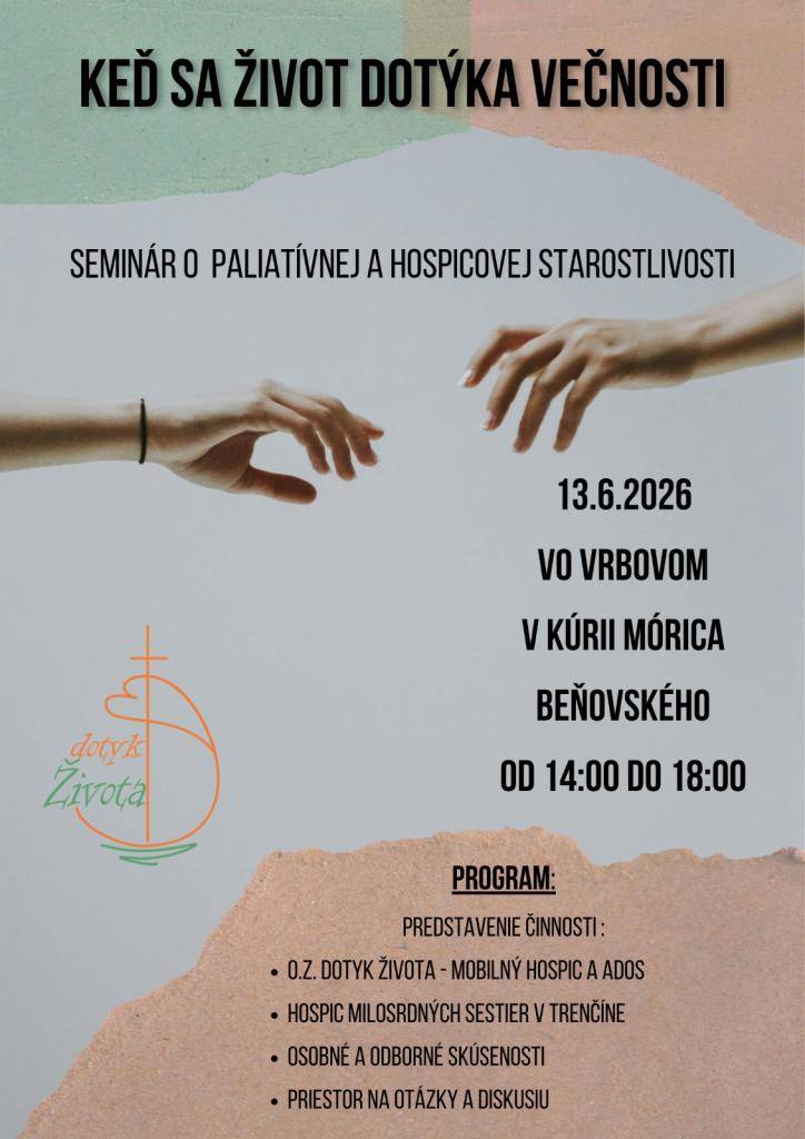 Dňa 13. júna 2026 sa vo Vrbovom v Kúrii Mórica Beňovského uskutoční seminár zameraný na paliatívnu a hospicovú starostlivosť. Program zahŕňa predstavenie činnosti mobilného hospicu, ako aj diskusiu o odborných skúsenostiach a možnostiach otázok.