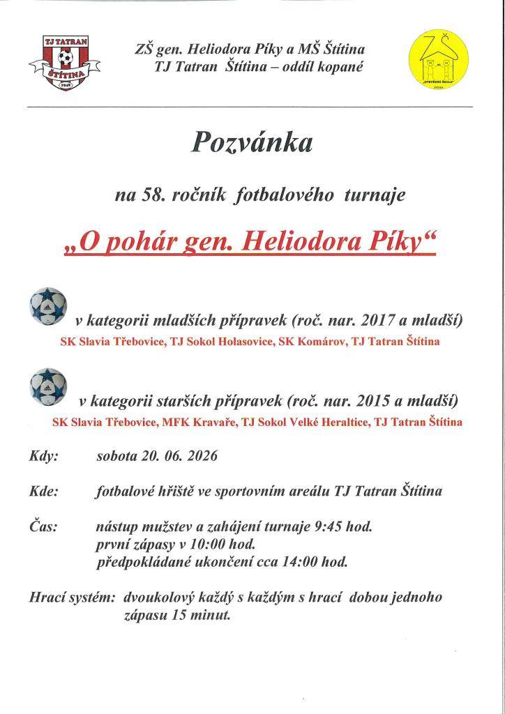 58. ročník fotbalového turnaje  20.6.2026, 10:00 hod., sportovní areál ZJ Tatran Štítina
