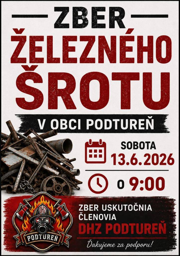 V sobotu 13. júna 2026 sa uskutoční zber železného odpadu v našej obci. Všetci sú pozvaní zúčastniť sa tejto akcie a podporiť našu snahu o ochranu životného prostredia.