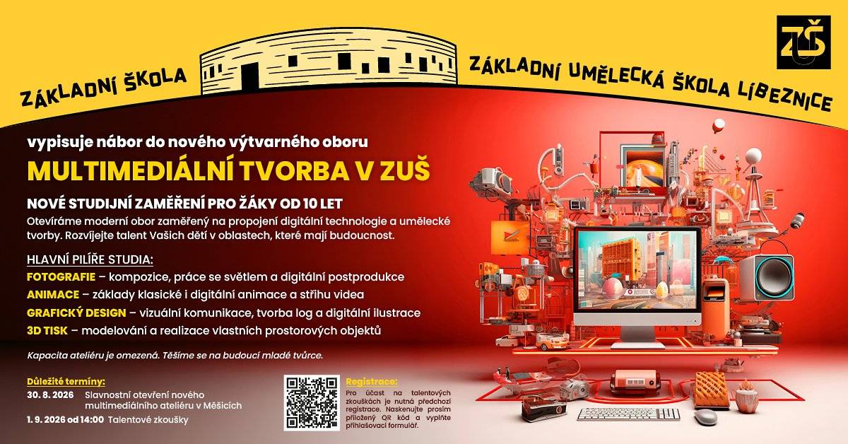 Od září otevře ZUŠ Líbeznice nové studijní zaměření Výtvarná tvorba multimediální. Výuka bude probíhat na detašovaném pracovišti v nově zrekonstruované budově v Měšicích.