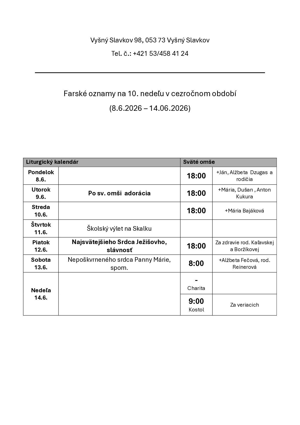 Farské oznamy na 24. týždeň