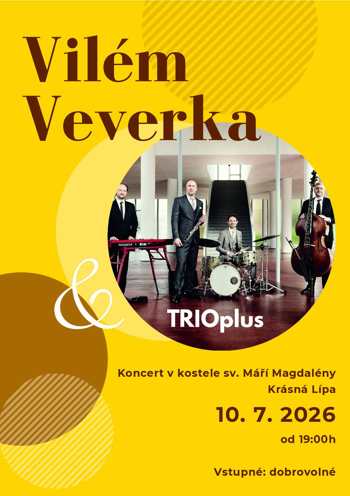 Vilém Veverka je přední český interpret klasické hudby, hobojista, který se v roce 2003 stal vítězem prestižní soutěže Sony Music Foundation a od té doby si vybudoval pozici mezinárodně respektovaného sólisty a komorního hráče. Ve světovém kontextu realizoval ty nejnáročnější projekty a v mnoha ohledech tak výrazně posunul dosavadní hudební kritéria a to až na pomyslnou hranici „lidských možností“. To ho řadí mezi globálně nejrenomovanější interprety svého oboru. Je zakládajícím členem elitních hudebních souborů jako Ensemble Berlin-Prag a PhilHarmonia Octet i progresivní „Trans-Fusion“ formace Vilém Veverka TRIOplus. Jako sólista vystoupil s mnoha významnými orchestry doma, v Evropě, Americe i Asii. V rámci koncertu proběhne předání ocenění města významným osobnostem. Tešíme se na vás.