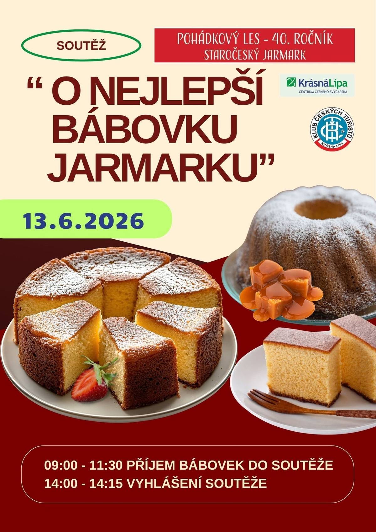 Spolu s KČT Krásná Lípa vás zveme v sobotu 13. června 2026 na Pohádkový les a Staročeský jarmark. Start Pohádkového lesa je od 7:30 v kulturním domě a připraveny jsou 2 tradiční trasy – dvoukilometrová a sedmikilometrová. Současně bude na Křinickém náměstí probíhat Staročeský jarmark. Připraven je stánkový prodej, atrakce, pohádka pro děti, slavnostní vyhodnocení pohádkového lesa, hudba a nebude chybět ani soutěž "O nejlepší bábovku jarmarku".