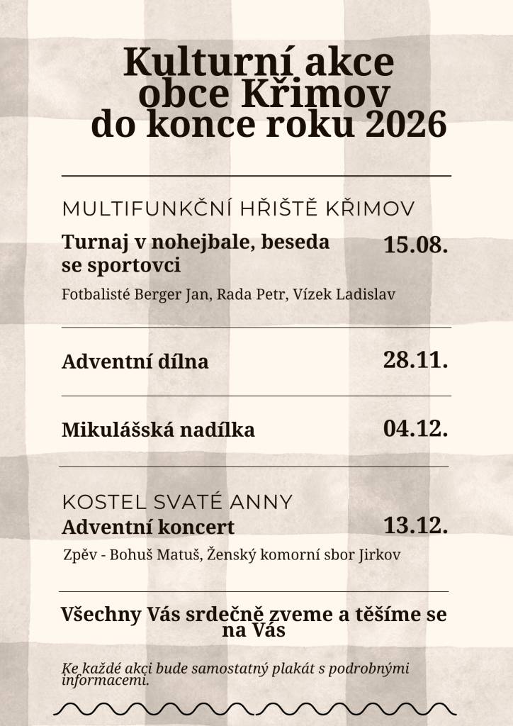 Všechny Vás srdečně zveme a těšíme se na Vás