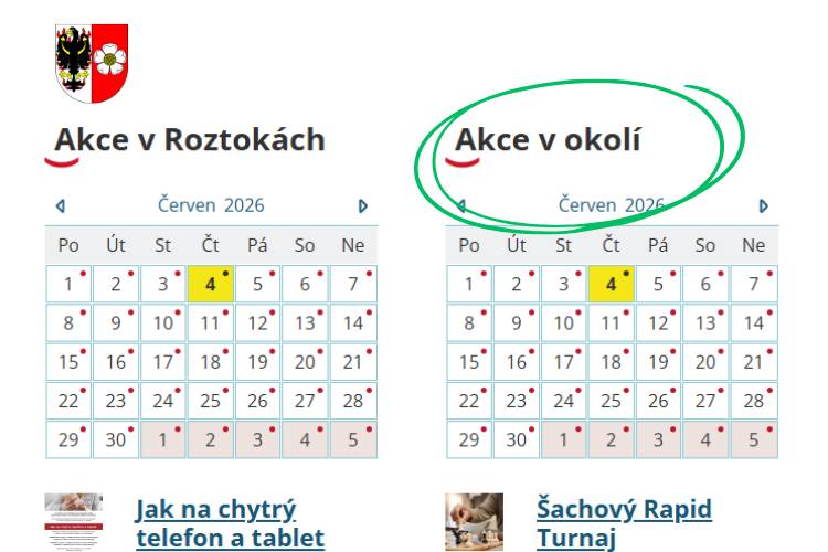 Na webu města jsme pro vás rozšířili přehled kulturních akcí. K dosavadnímu kalendáři akcí v Roztokách nově přibyl také druhý kulturní kalendář „Akce v okolí“, kde najdete přehled kulturních, společenských a volnočasových akcí z okolních obcí.
