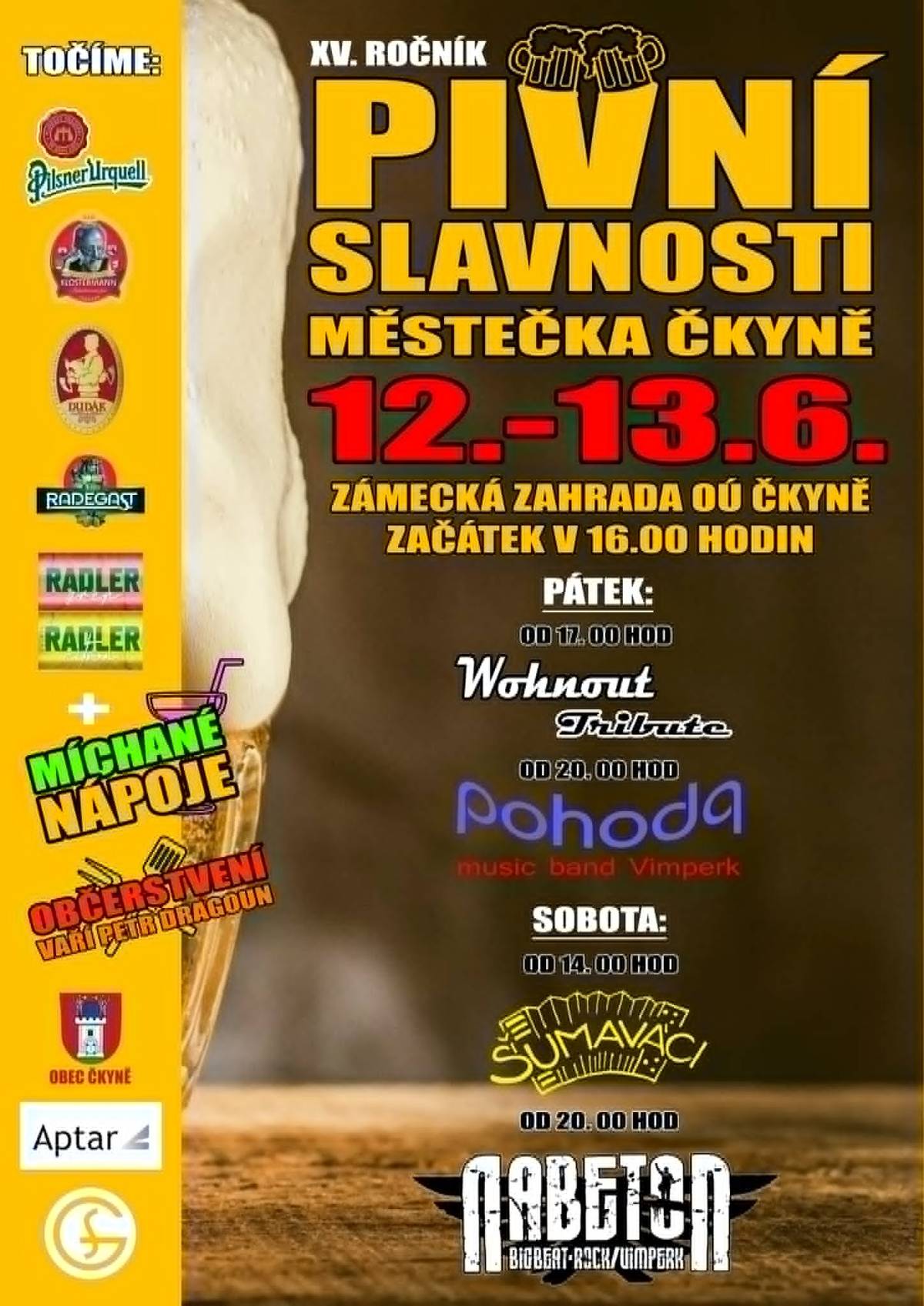 Od pátku 12.6.2026 do soboty 13.06.2026 se konají v zámecké zahradě Pivní slavnosti.