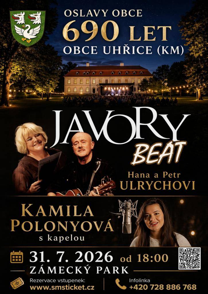 Pozvání na uhřickou akci, která se koná v pátek 31.7.2026 v prostorách zámecké zahrady.
