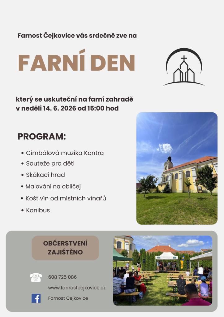 Kdy: NEDĚLE 14.6.2026 od 15:00  Kde: farní zahrada