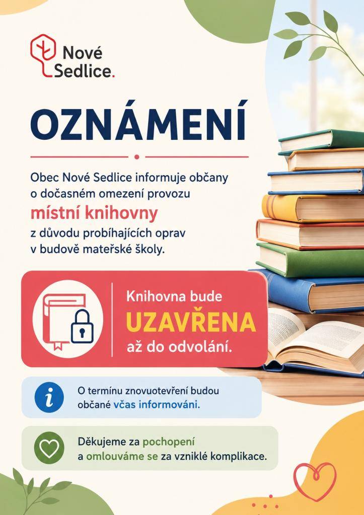 Obec Nové Sedlice informuje občany o dočasném omezení provozu...