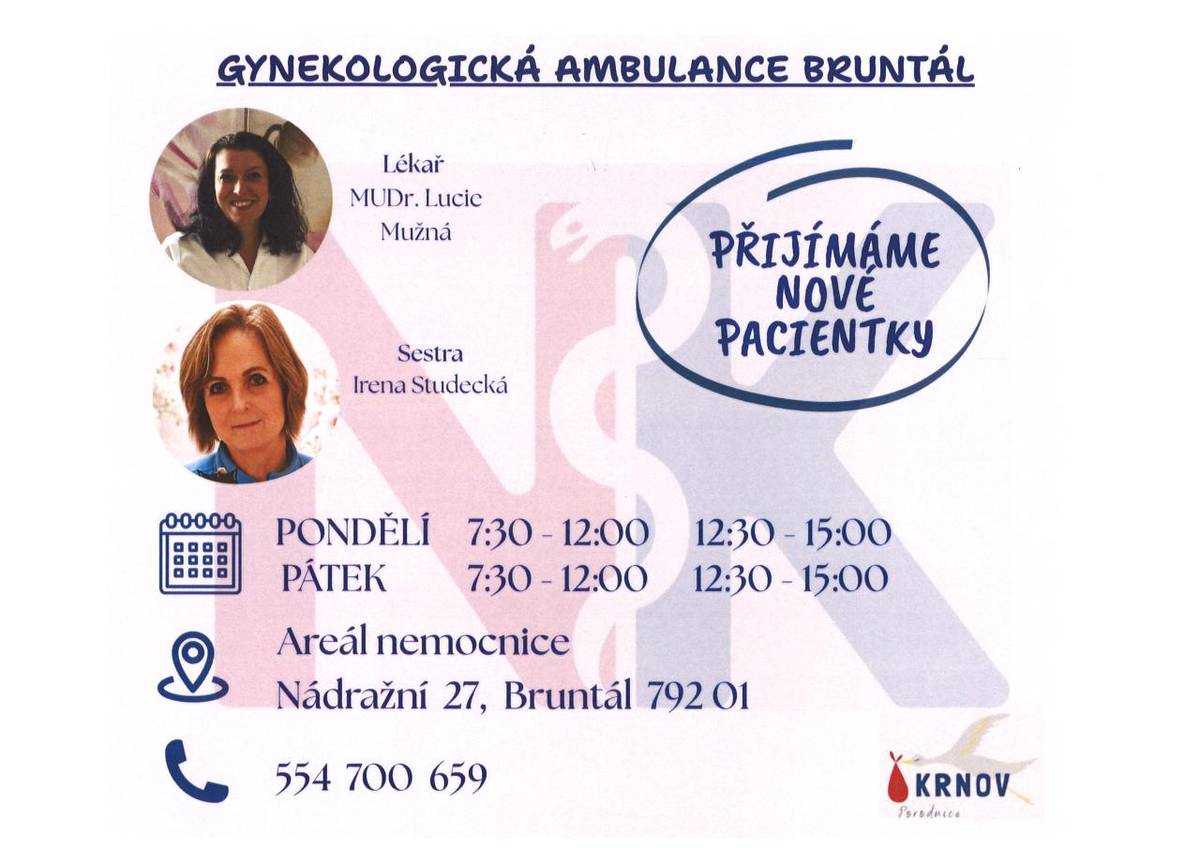 V Bruntále byla otevřena nová gynekologická ambulance. Služby jsou dostupné v areálu nemocnice a ordinace probíhají v pondělí a pátek.