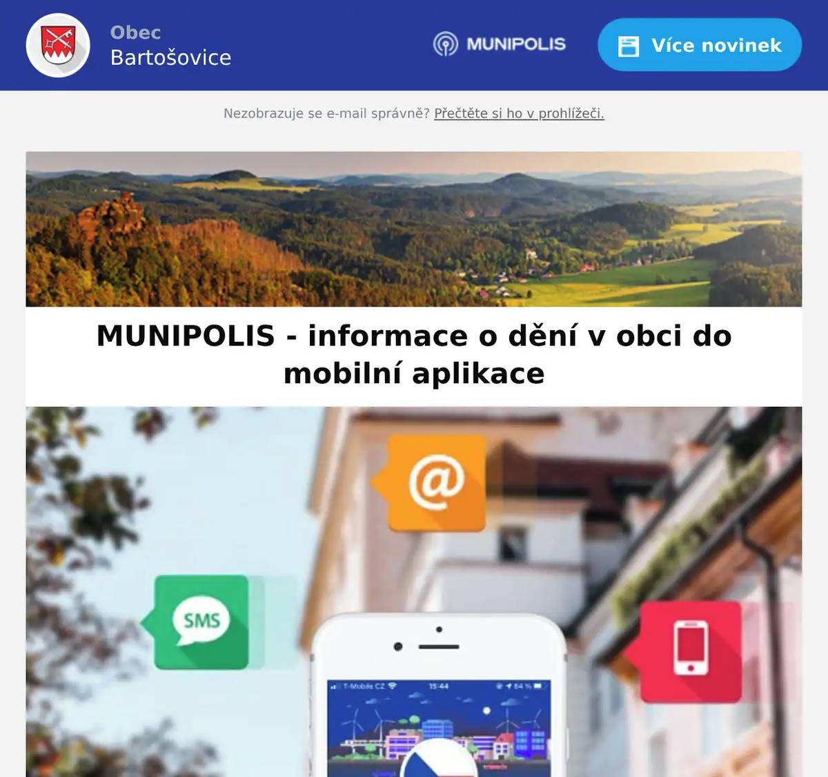 Vážení spoluobčané, v minulosti jste se zaregistrovali do aplikace MUNIPOLIS, rozhodli jsme se aplikaci znovu oživit a chtěli bychom Vás pro co největší efektivitu komunikace požádat o stažení mobilní aplikace viz. přiložený soubor. Děkujeme za spolupráci.