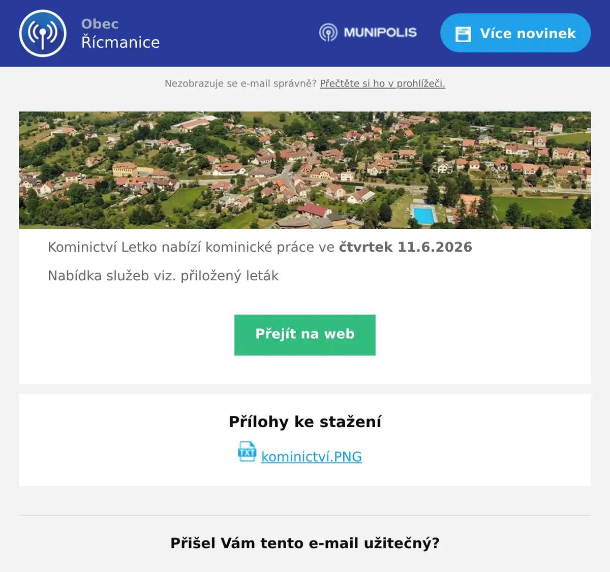 Kominictví Letko nabízí kominické práce ve čtvrtek 11.6.2026 Nabídka služeb viz. přiložený leták