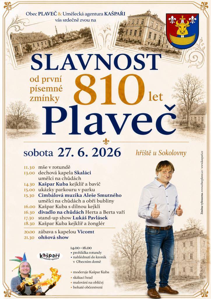 810 let od první písemné zmínky o obci Plaveč, které se uskuteční dne 27.června 2026.