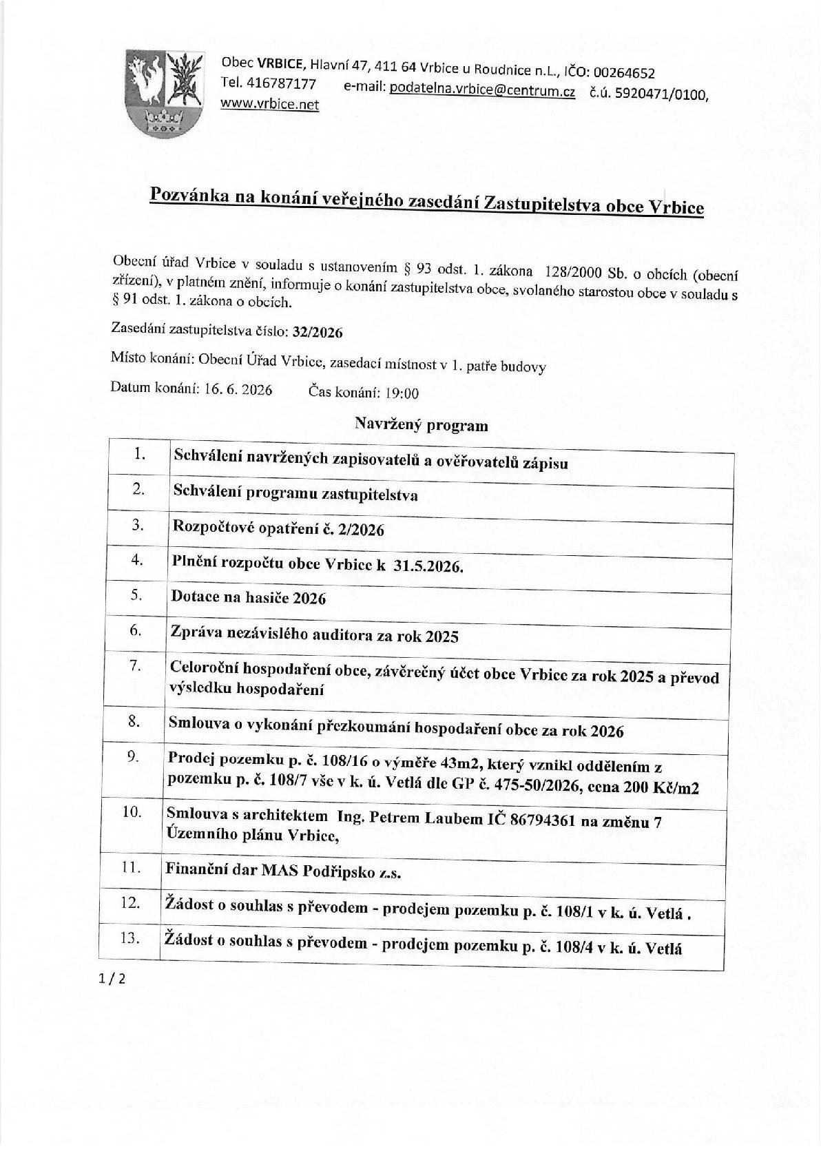 Pozvánka na zasedání ZO