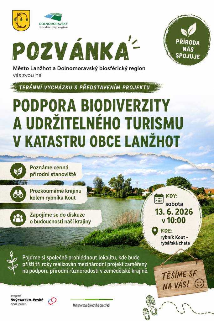 Město Lanžhot ve spolupráci s Dolnomoravským biosférickým regionem zve všechny zájemce na terénní vycházku spojenou s představením projektu „Podpora biodiverzity a udržitelného turismu v katastru obce Lanžhot“.  Pro více informací rozklikněte.