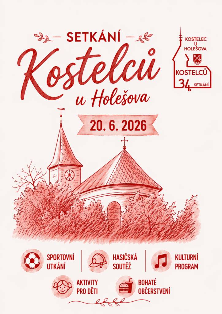 V sobotu 20. června 2026 se v obci Kostelec u Holešova koná Setkání Kostelců. Na programu jsou sportovní soutěže i kulturní program.