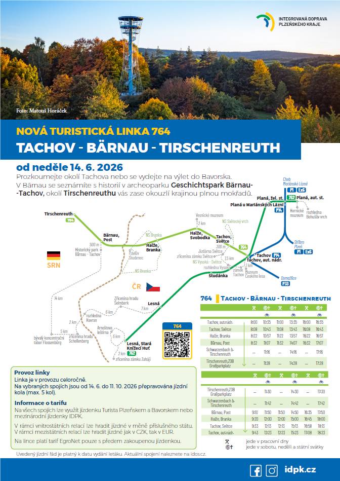 Od 14. 6. 2026 bude zahájen provoz na nové mezinárodní lince Tachov - Bärnau - Tirschenreuth.