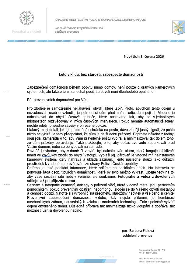Léto v klidu, bez starosti, zabezpečte domácnosti