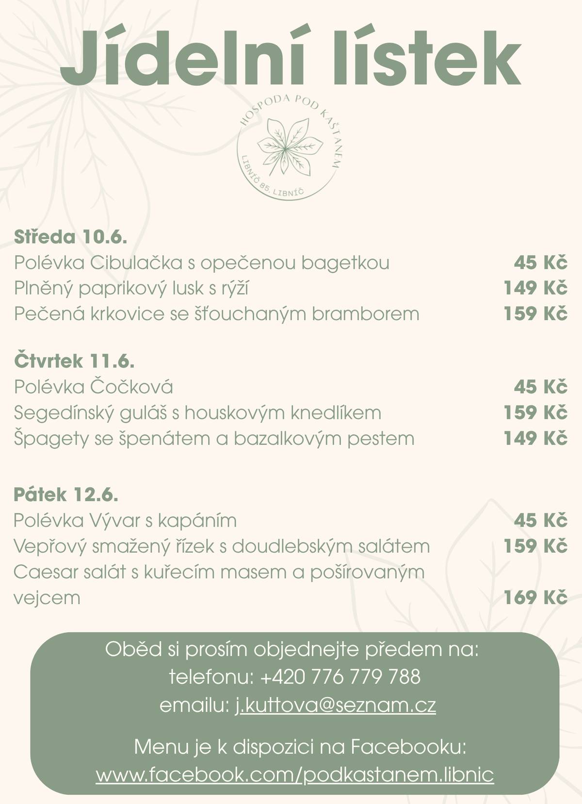 V naší libníčské hospůdce vaříme pro VÁS. Objednejte si oběd na tel. čísle: 776 779 788, nebo e-mailu : j.kuttova@seznam.cz. Otevřeno na obědy vždy Středa-Pátek od 11:00 - 13:00. Těšíme se na VÁS!