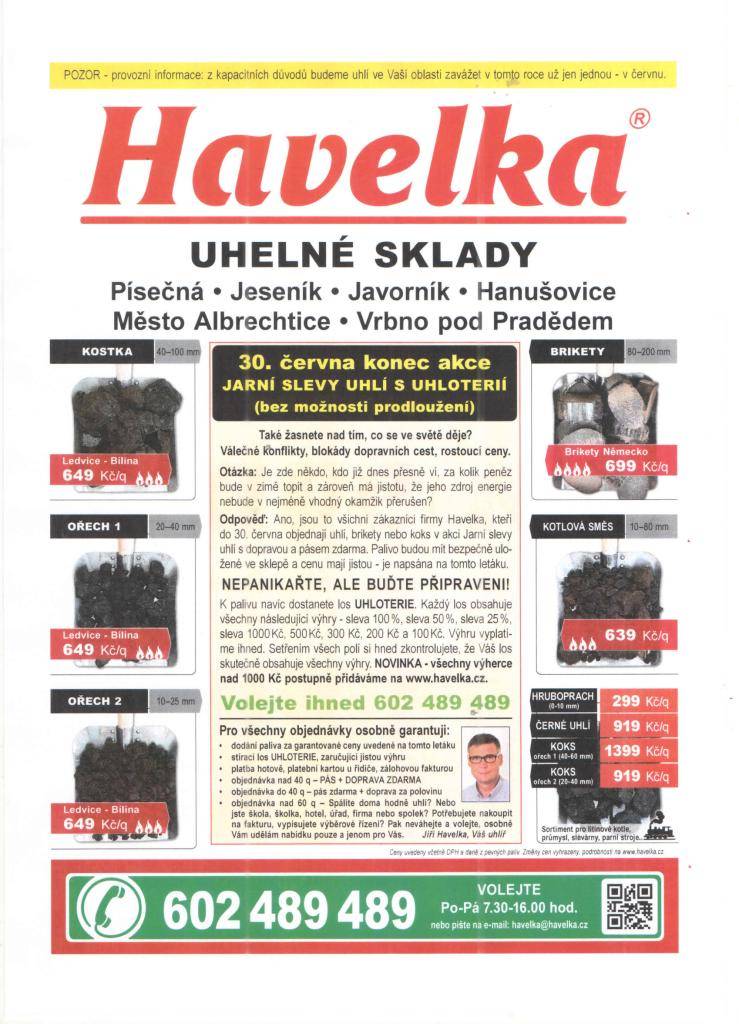 Firma Havelka - jarní slevy uhlí do 30.06. 2026