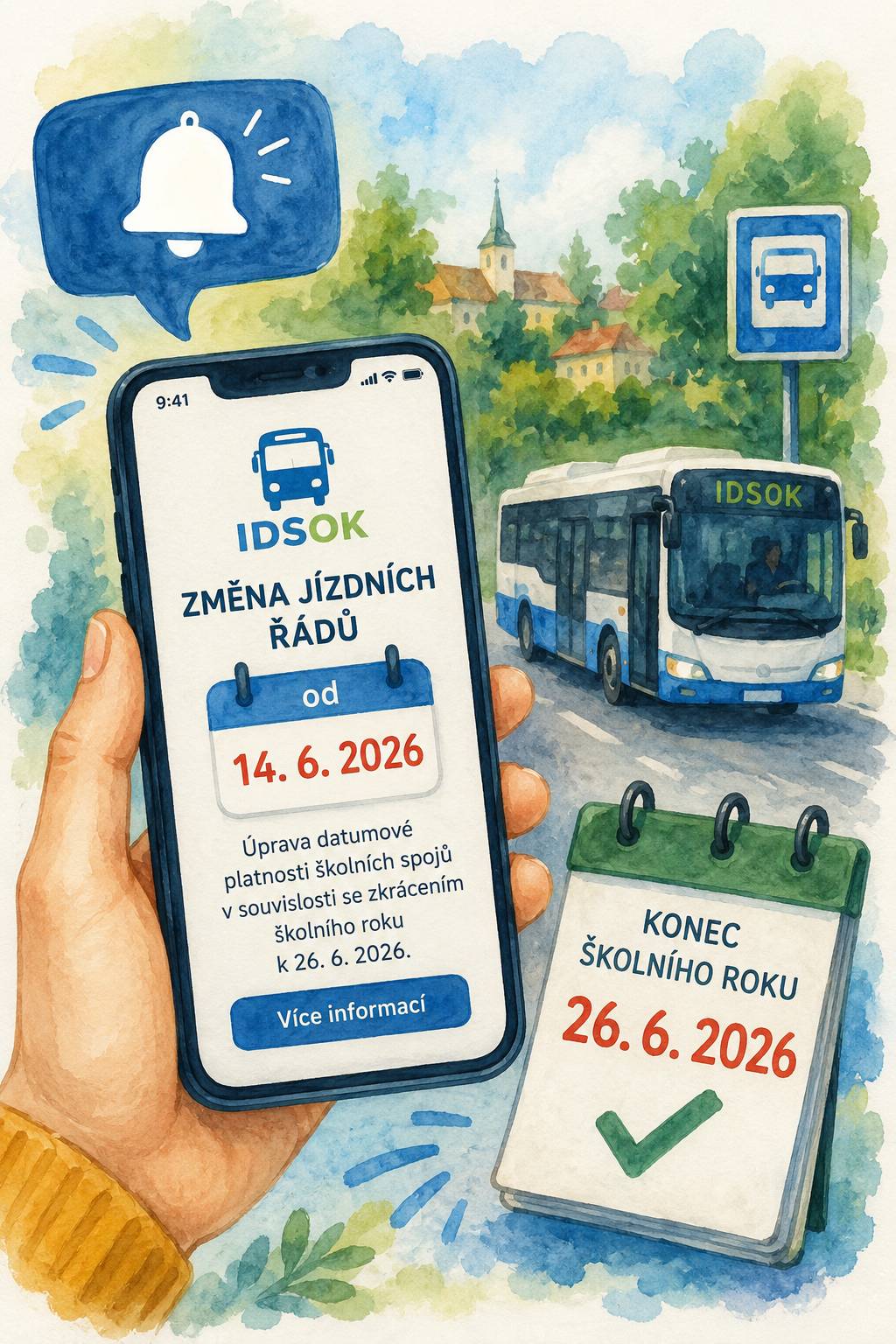 Vážení občané, dovolujeme si Vás informovat, že na základě rozhodnutí Ministerstvo školství, mládeže a tělovýchovy České republiky o zkrácení školního roku ke dni 26. 6. 2026 dochází v rámci celostátní změny jízdních řádů od 14. 6. 2026 k úpravě datumové platnosti všech školních spojů na většině autobusových linek IDSOK v Olomouckém kraji. Aktuální jízdní řády naleznete ve vyhledávačích IDOS a CestujOK, případně ve formátu PDF na webových stránkách IDSOK – jízdní řády linek. Současně upozorňujeme cestující, že vzhledem k tomu, že se změna týká pouze dvou dnů provozu, nebudou aktualizované jízdní řády na autobusových zastávkách vylepovány. Děkujeme za pochopení. Obecní úřad Vyšehoří