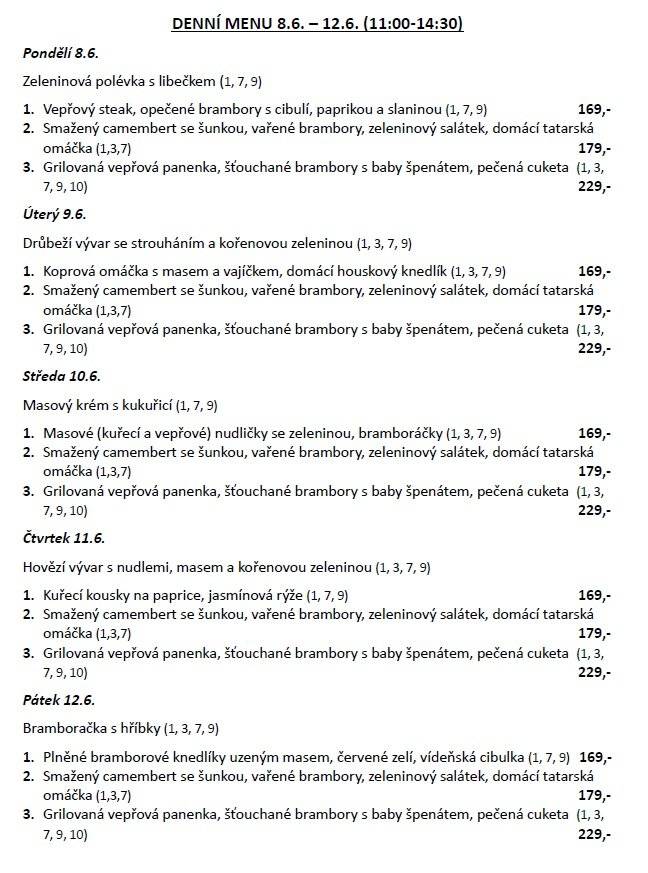 Menu je ke stažení zde: Denní menu 8.6. - 12.6.2026.pdf Další informace a rezervace: www.trirybi.cz https://www.facebook.com/profile.php?id=61578100683514