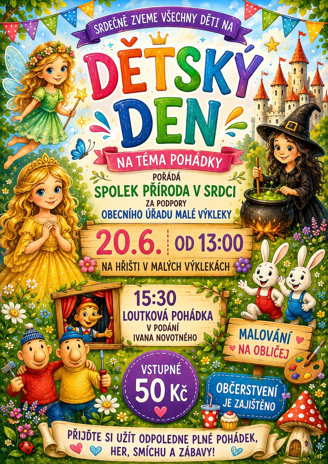 Dobrý den, v sobotu 20.6.2026 srdečně zvedeme na dětský den v Malých Výklekách.
