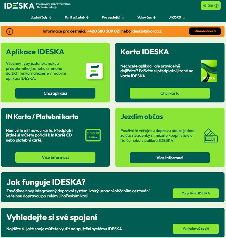 Pro občany bude IDESKA znamenat především: • jednu jízdenku pro autobusy, vlaky i městskou dopravu • jednodušší odbavení přes mobilní aplikaci nebo dopravní kartu • výhodnější ceny jízdného • lepší návaznost spojů v celém kraji • pohodlné cestování i při přestupech Veškeré informace naleznou občané na webové adrese:  https://www.ideska.info/
