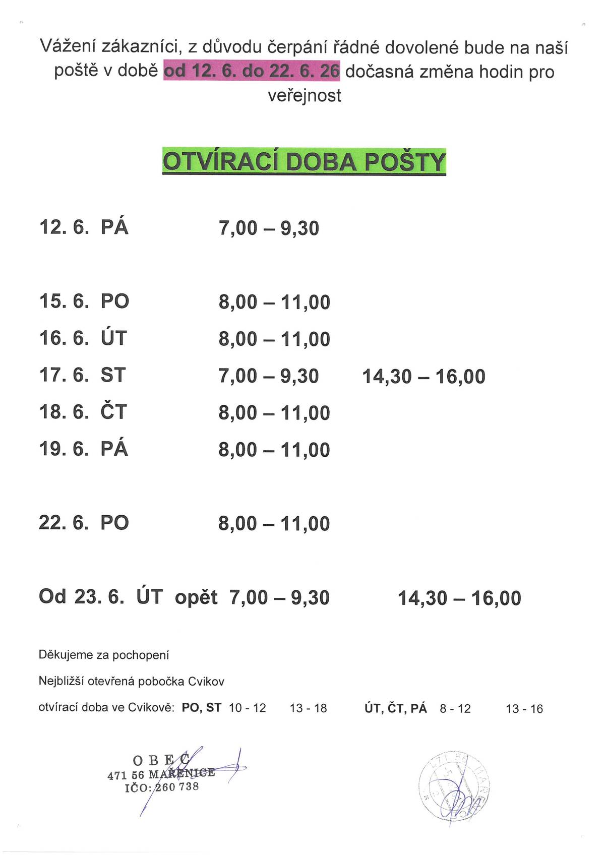 V době od 12.06 do 22.06.2026