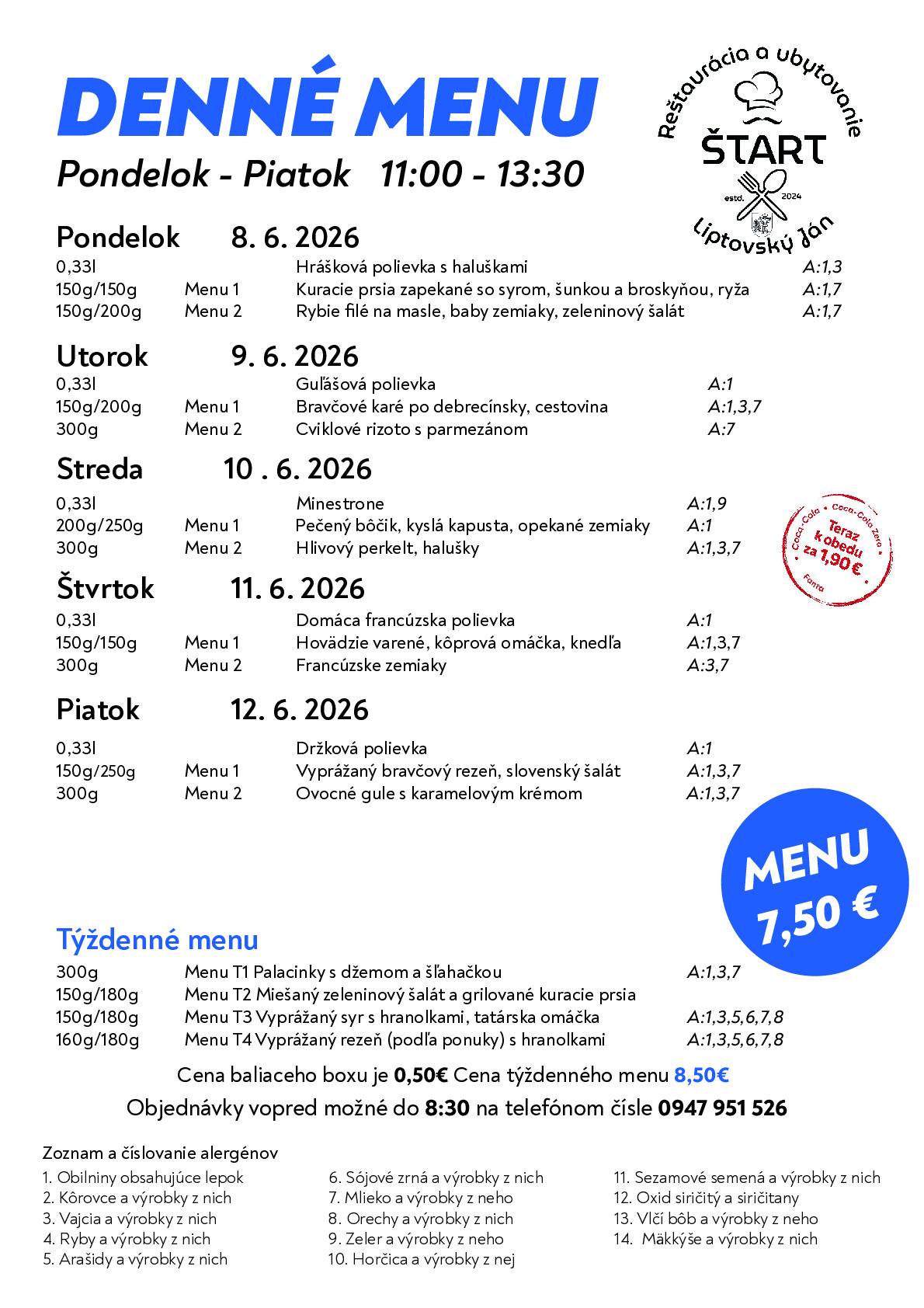 Nech sa páči, denné menu na tento týždeň.