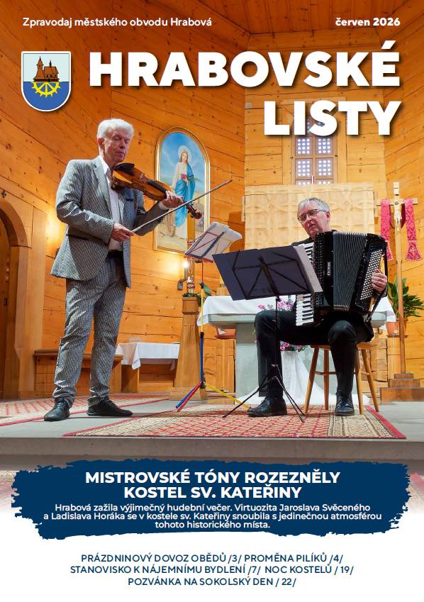V průběhu tohoto týdne bude do vašich poštovních schránek distribuováno červnové vydání Hrabovských listů. Těšit se můžete na aktuální informace z radnice, pozvánky na připravované akce, ohlédnutí za květnovými událostmi i další zajímavosti ze života našeho městského obvodu. Pokud by se k vám zpravodaj nedostal, můžete si jej vyzvednout také u vstupu do budovy Úřadu městského obvodu Hrabová. Elektronická verze je k dispozici na webových stránkách městského obvodu: https://hrabova.ostrava.cz/cs/o-hrabove/hrabovske-listy/hrabovske-listy  Přejeme vám příjemné čtení.