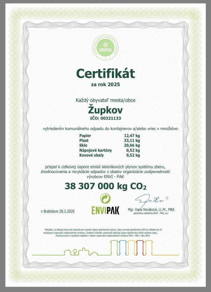 Obec Župkov dosiahla významný úspech v triedení odpadu, čím sa ušetrilo 38 307 000 kg CO2. Tento výsledok ukazuje, aký vplyv má každý obyvatel na ochranu životného prostredia.