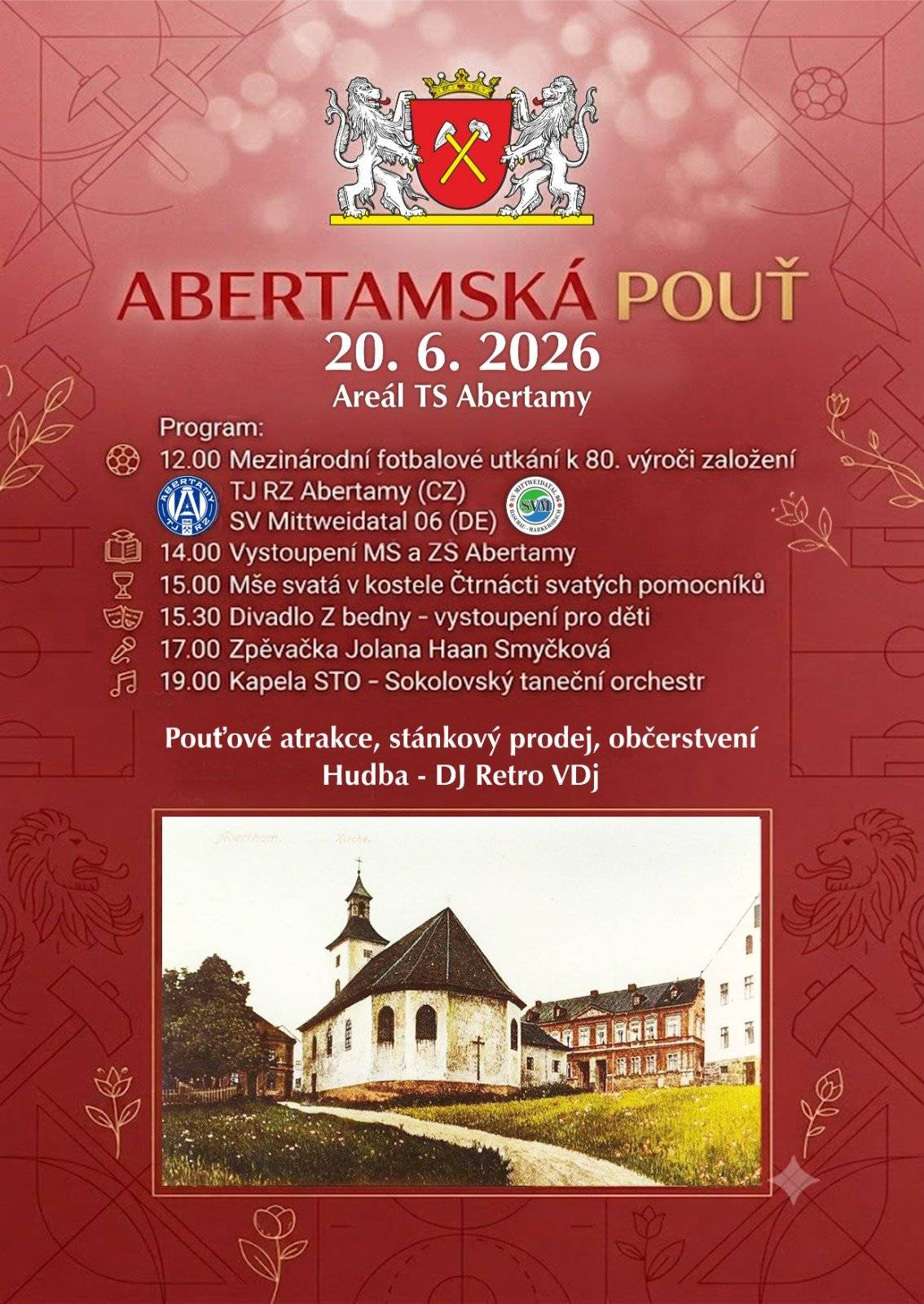 Zveme Vás na tradiční Abertamskou pouť v sobotu 20. 6. 2026.🤩 Podrobný program naleznete v příloze.🙂