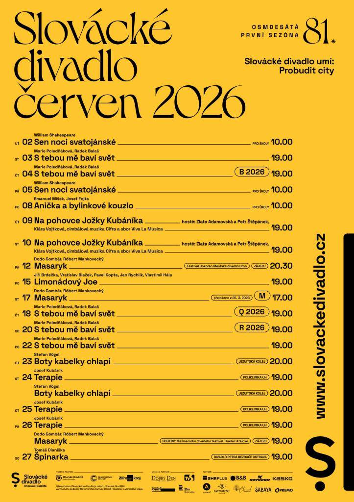 Program Slováckého divadla na měsíc červen 2026.
