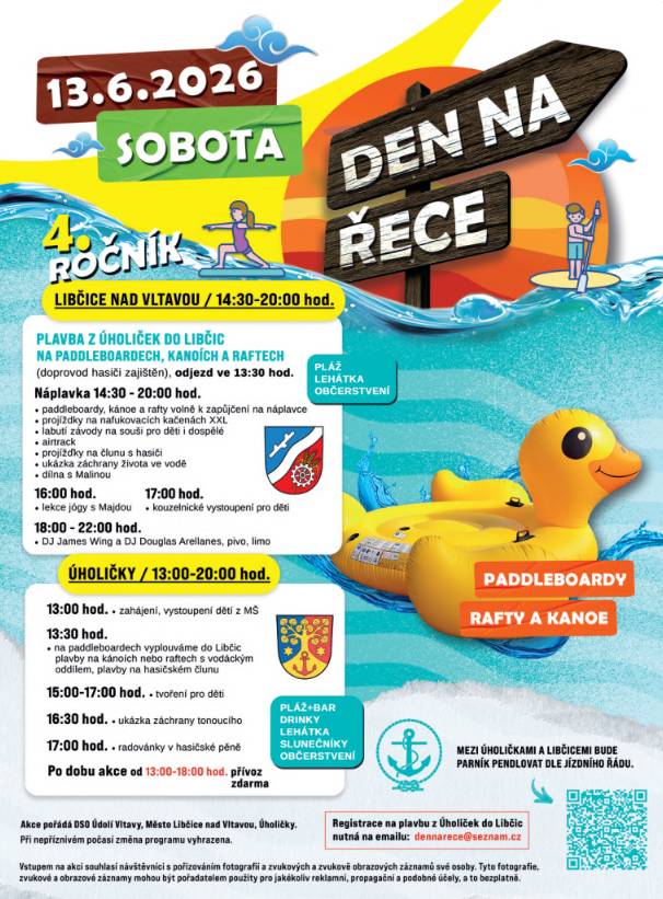 Přinášíme přehled víkendových akcí v našem městě. Kam vyrazíte?   Pátek 12. června       V pátek 12. června je od 10 do 12 den otevřených dveří v dětských skupinách v Letkách. Srdečně zveme do herničky děti i rodiče.          Sobota 13. června Spolek Lagunino pořádá na plovárně první libčický turnaj v přehazované pro děti. Začátek je v 8:00. Srdečně zveme všechny děti i dospělé na čtvrtý ročník akce Den na řece. Užijte si zábavné odpoledne u řeky, které svým bohatým programem propojuje obce na březích Vltavy. Vyzkoušejte jízdu na obřích kačenách, paddleboardech, kánoí i raftech. Půjčení plavidel je zdarma. V 16:00 vás čeká lekce jógy s Majdou, v 17:00 kouzelník pro děti, od 18:00 do 22.00 zahraje DJ Douglas Arellanes. Postavíme 14 metrů dlouhý airtrack pro skvělé skluzy a stany s občerstvením i pro případný déšť. Mezi Úholičkami a Libčicemi bude pendlovat parník. Vše o akci najdete zde: https://www.libcice.cz/volny-cas/kalendar-akci/den-na-rece-2483_1541cs.html Připomeňte si Den na řece fotogalerií z loňského ročníku: https://www.libcice.cz/volny-cas/fotogalerie/den-na-rece-2113cs.html Fotbalový klub AFK Libčice zve na utkání I.B třídy od 17.00. AFK nastoupí na domácím hřišti proti Sokol Luštěnice. Neděle 14. června AFK Libčice zve na dětský den na fotbalovém hřišti s dětskou diskotékou. Nebudou chybět nafukovací atrakce, sportovní soutěže, dílničky i DJ show. Akce se koná od 14:00 do 17:00. V neděli se můžete zúčastnit k komentované prohlídky areálu Uhelného mlýna. Procházka s výkladem historie a proměny z místa výroby v prostor současné kultury a galerie začíná v 15:00. Vstupné 300,– Kč/osoba.
