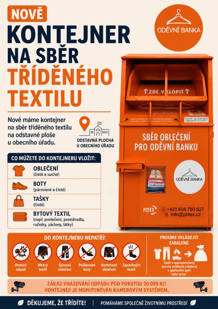 Nově u obecního úřadu kontejner na sběr tříděného textilu