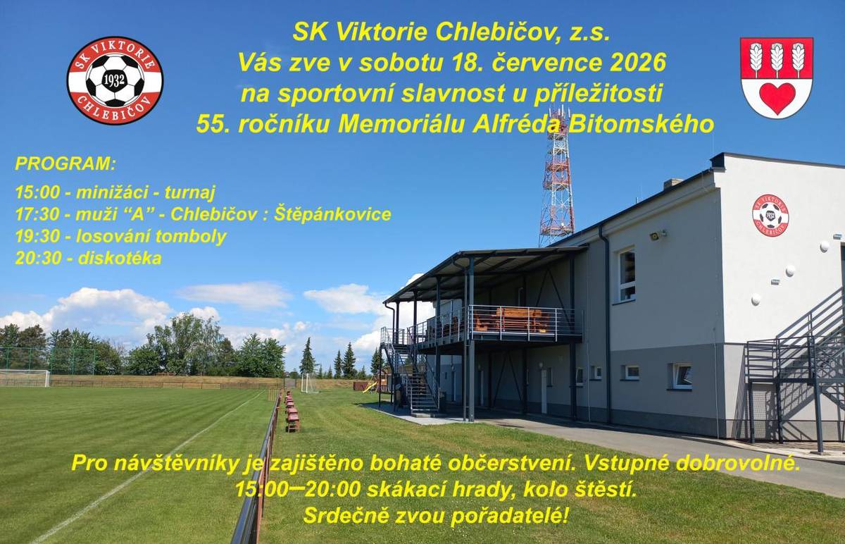 SK Viktorie Chlebičov pořádá 18. července od 15 hod. Memoriál Alfréda Bitomského.