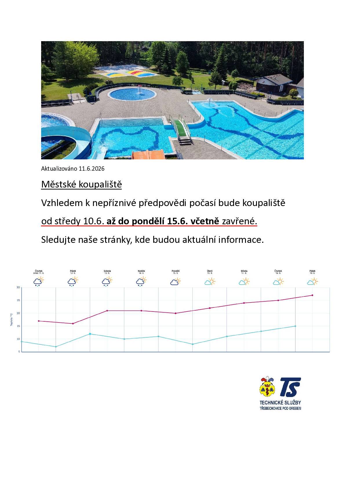Uzavření městského koupaliště do 15.6.