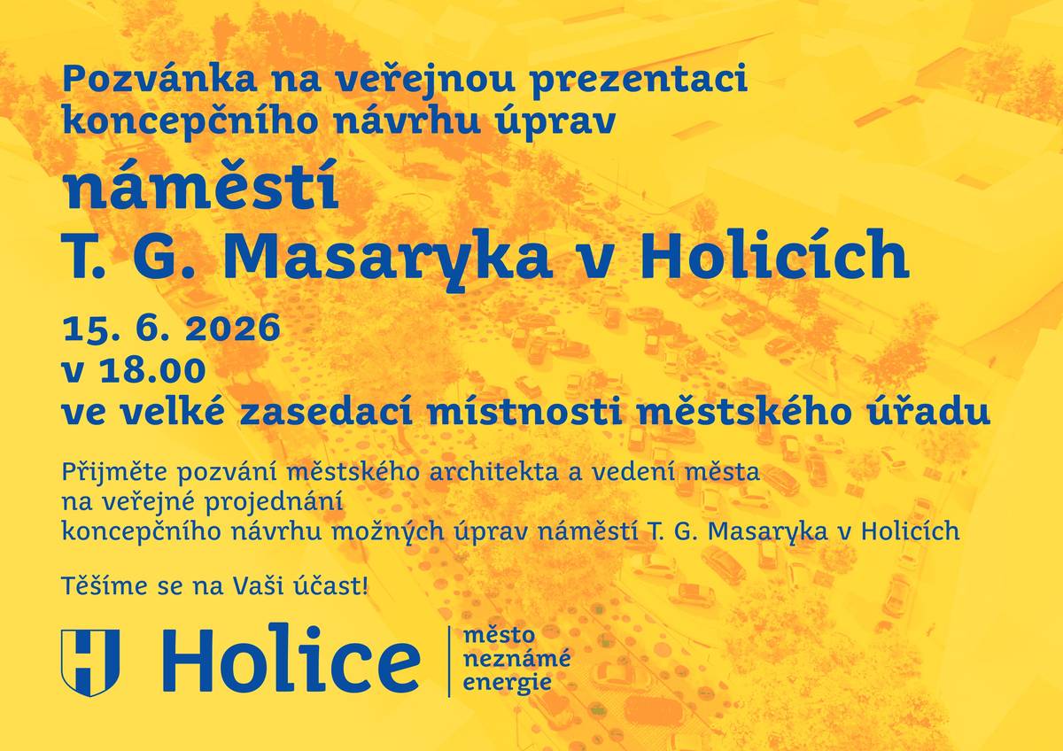Vážení spoluobčané, přijměte pozvání městského architekta a vedení města na veřejné projednání koncepčního návrhu možných úprav náměstí T. G. Masaryka, které se uskuteční v pondělí 15. června od 18:00 hodin ve velké zasedací místnosti městského úřadu.