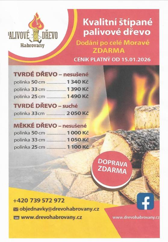 Společnost Dřevo Habrovany nabízí občanům dodání štípaného palivového dřeva, tvrdého i měkkého a také suchého s dopravou ZDARMA a rychlým dodáním až k Vám domů.  Objednávejte na telefonním čísle : 739 572 972 nebo na www.drevohabrovany.cz.