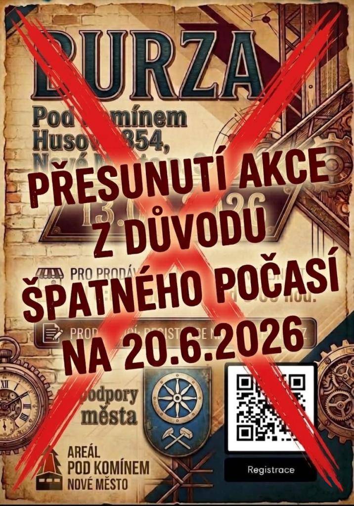 Z důvodu nepříznivého počasí se burza přesouvá na sobotu 20. 6. 2026.