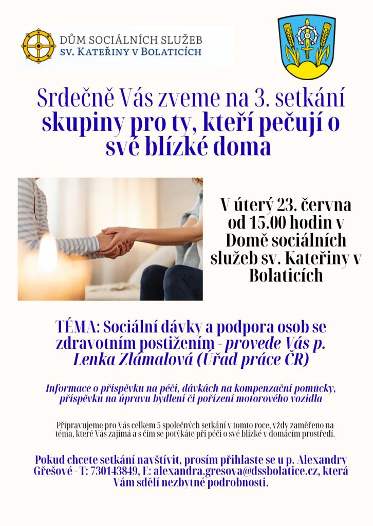Dům soc. služeb sv. Kateřiny v Bolaticích pořádá 23. června od 15 hodin 3. setkání svépomocné skupiny.